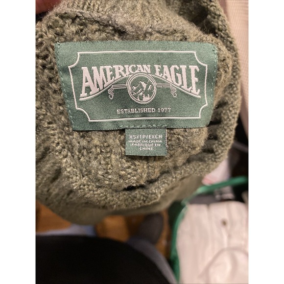 American Eagle XS Women's Dark Green Mockneck Oversized Cable Knit Sweater - Picture 5 of 6